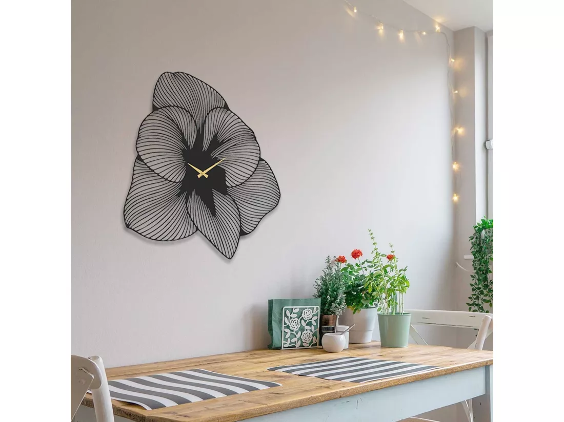 Horloge décorative murale en METAL style fleur