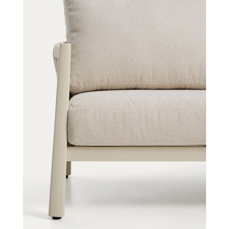 Ensemble Aleria avec canapé 3 places, 2 fauteuils et table basse en aluminium et corde synthétique écru