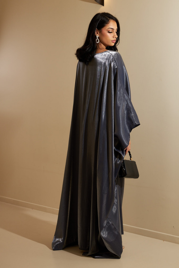 Robe manche chauves-souris pailletées grises bleutées