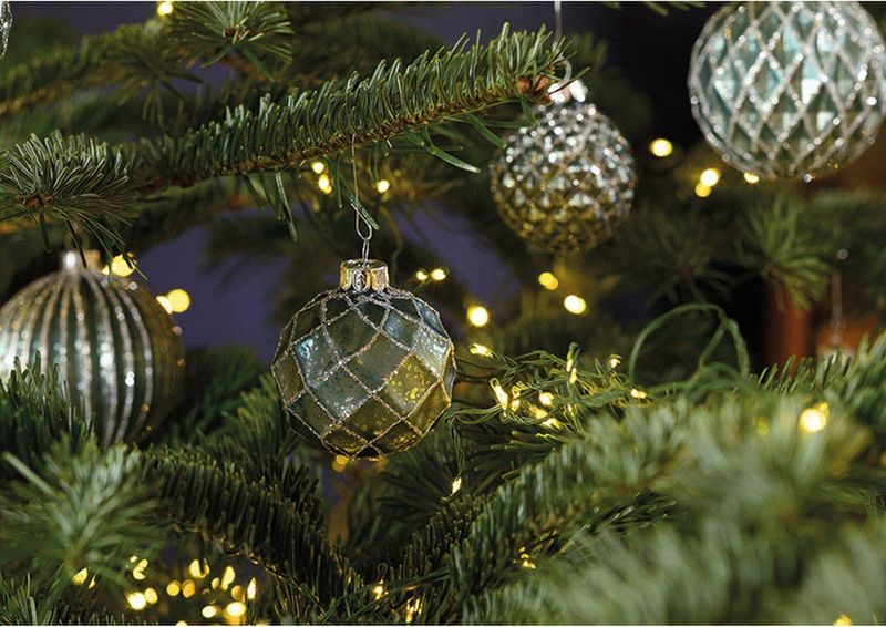 Wurm Kerstballen - 12st - glazen - gedecoreerd turquoise blauw - 6 cm
