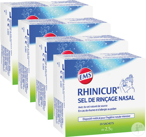 Pack de 4 Rhinicur Sel De Rinçage Nasal Sachets 20x2,5g