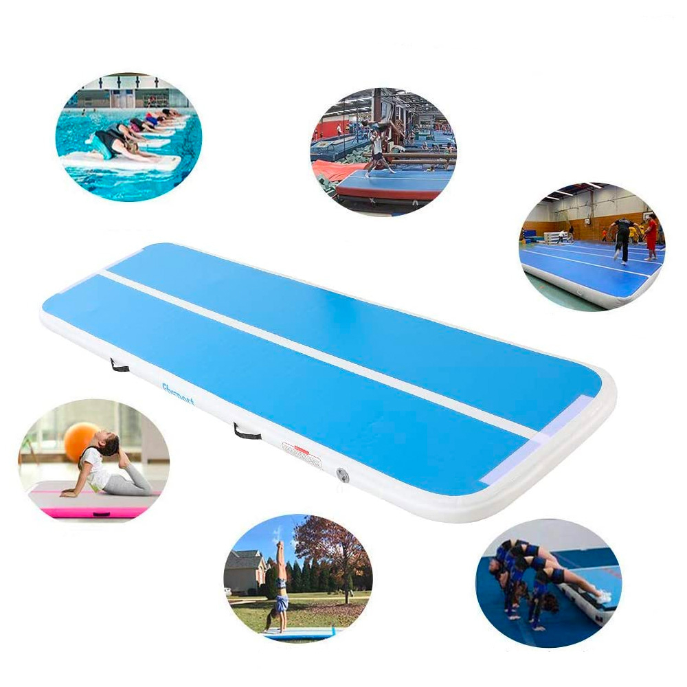 (300x100cm) Aufblasbare Fitness Yogamatte Gymnastik Matte Workout Übungsmatte mit elektrischer Luftpumpe - Grau / Türkis