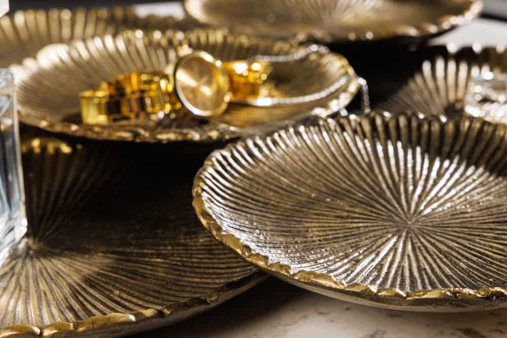 Handgefertigte XXL Deko Schale ABSTRACT LEAF 45cm gold Metall Aluminium Schmuckablage