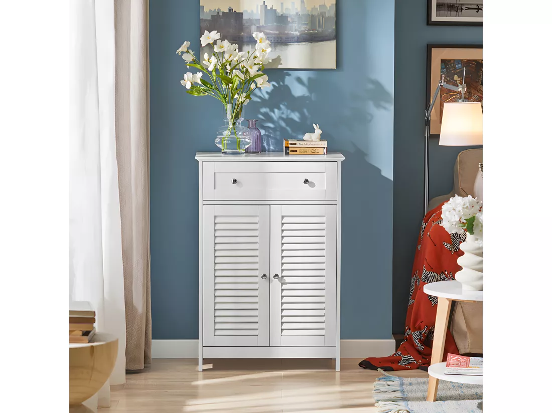 Meuble Bas de Salle de Bain Armoire Toilette Buffet Commode – Blanc, FRG238-W
