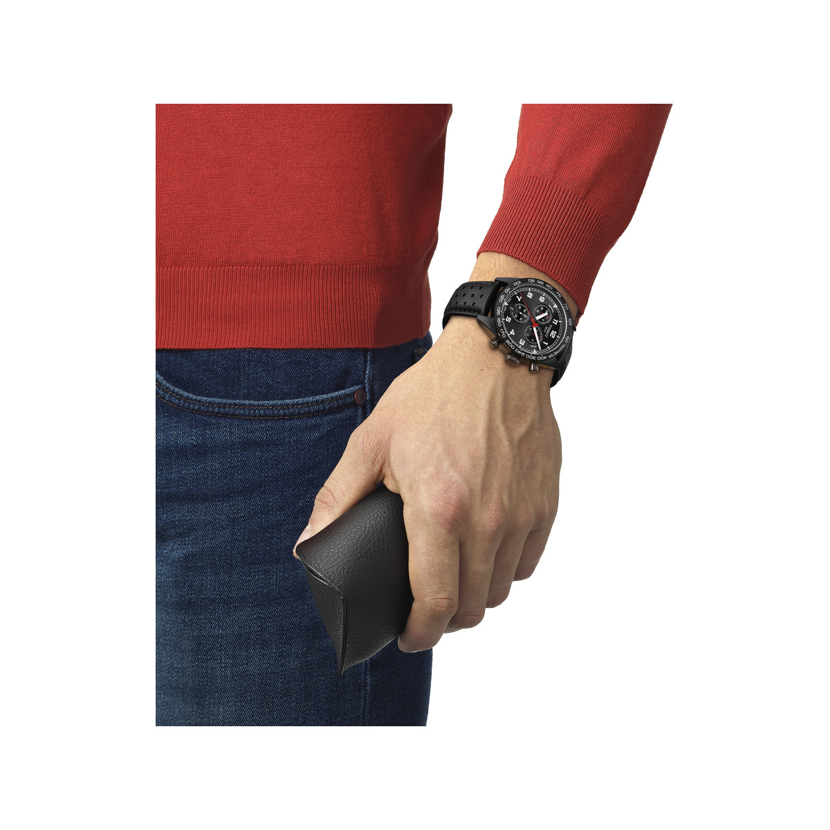 Montre Tissot homme chronographe acier bracelet cuir noir