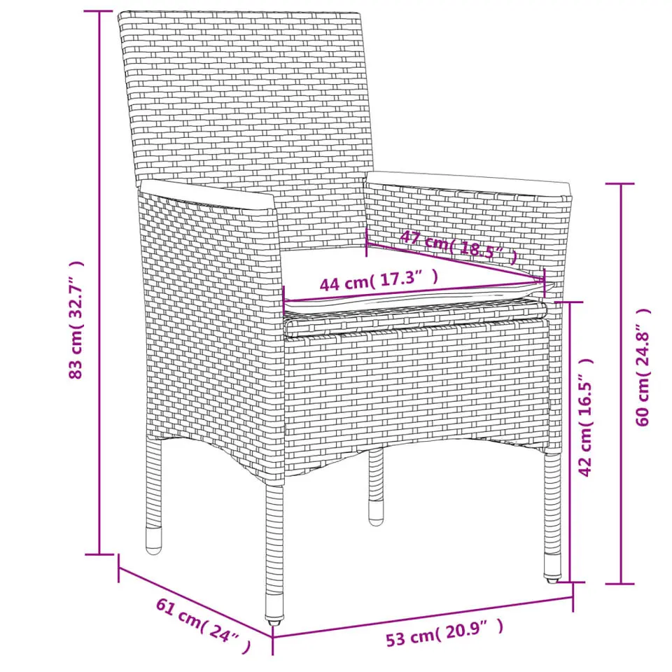 vidaXL - Tuinstoelen - Kussens - Grijs - Poly rattan - 2 stuks