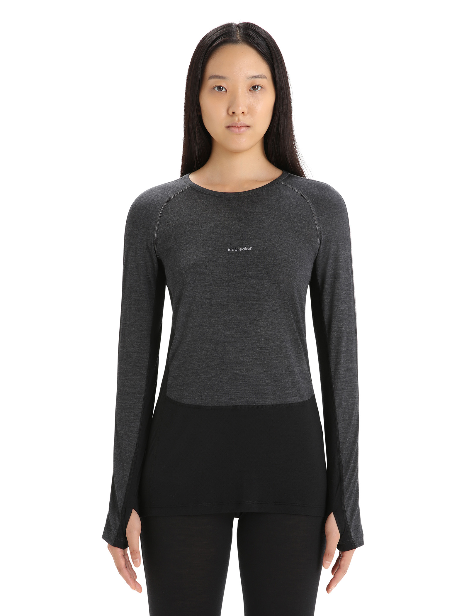 Icebreaker 125 ZoneKnit LS Crewe W Jet Heather/Black
