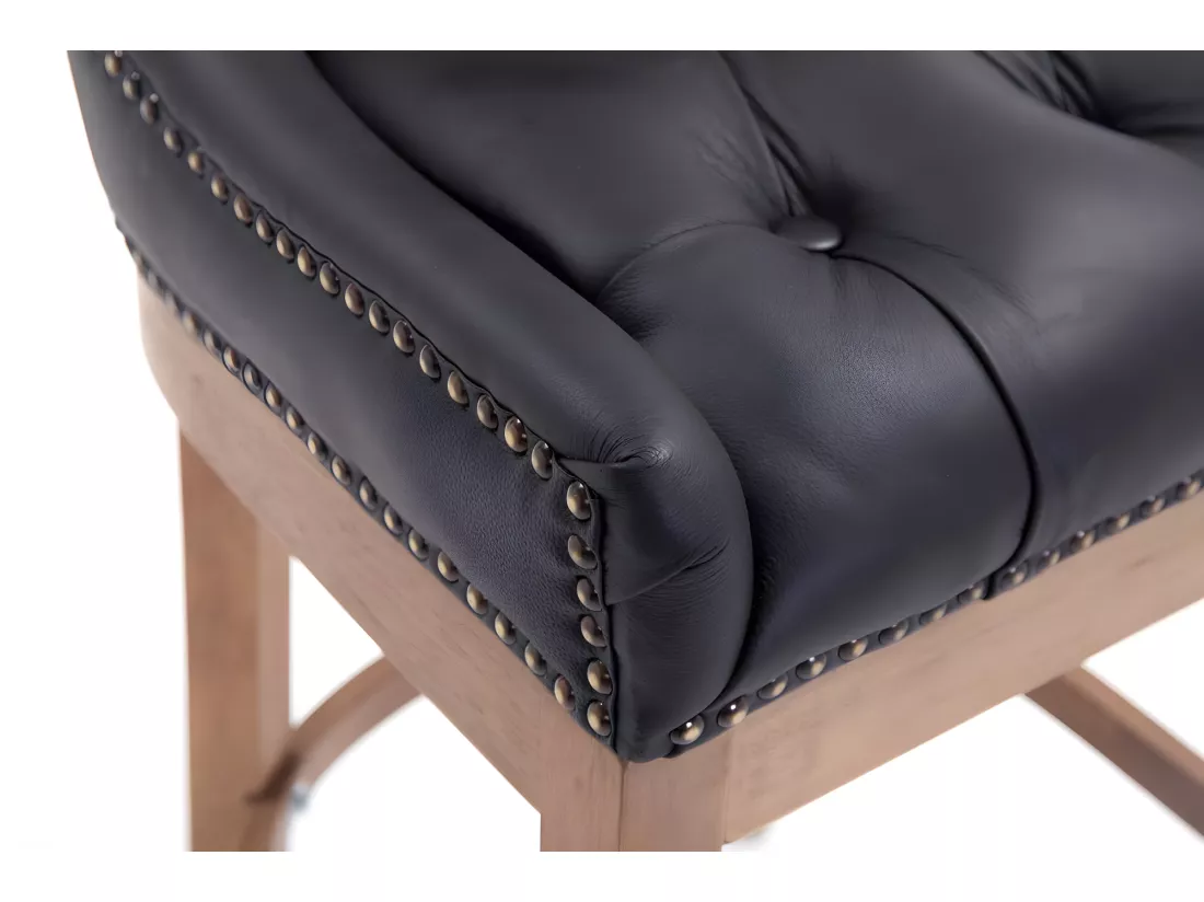 Tabouret de bar - Véritable cuir & Bois - Noir - Lakewood