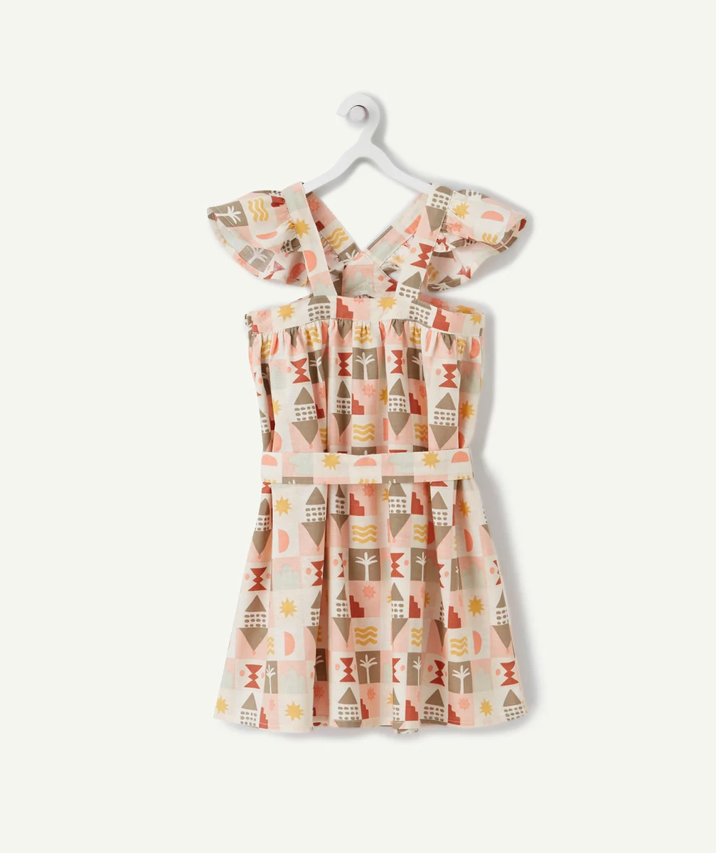 ROBE FLUIDE FILLE ROSE IMPRIMÉ GÉOMÉTRIQUE COLORÉ