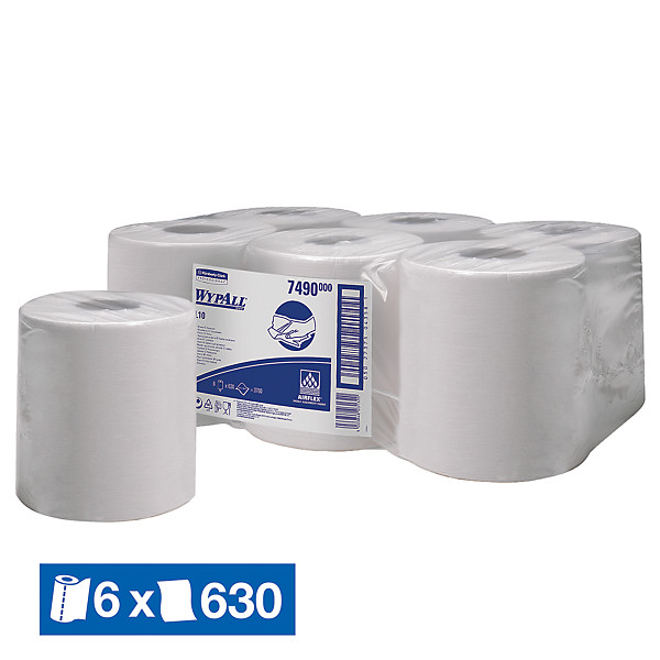 Essuie-mains à dévidage central WypAll L10 7490, lot de 6 bobines