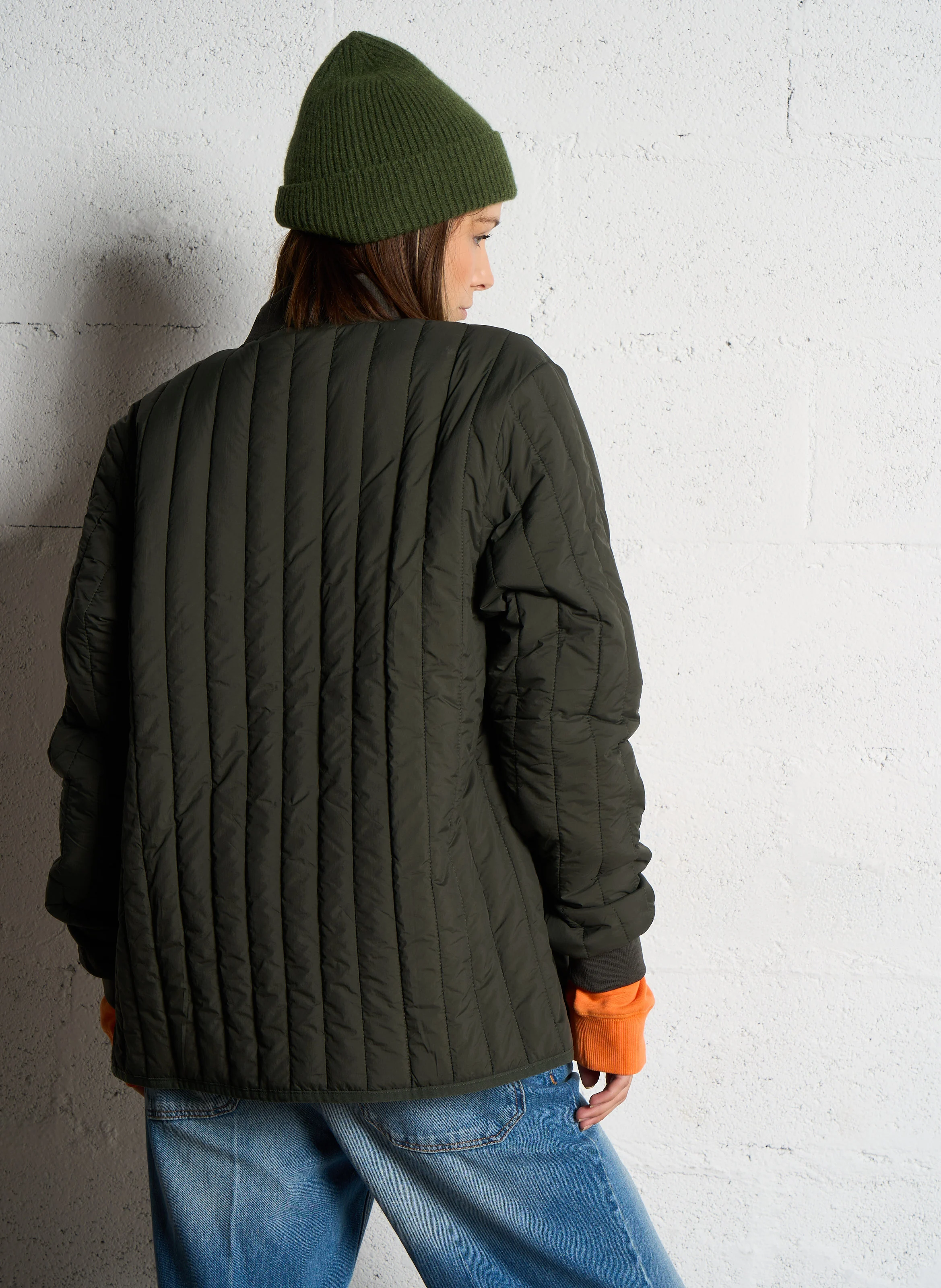 BANJA - Blouson col teddy droit matelassé | Kaki
