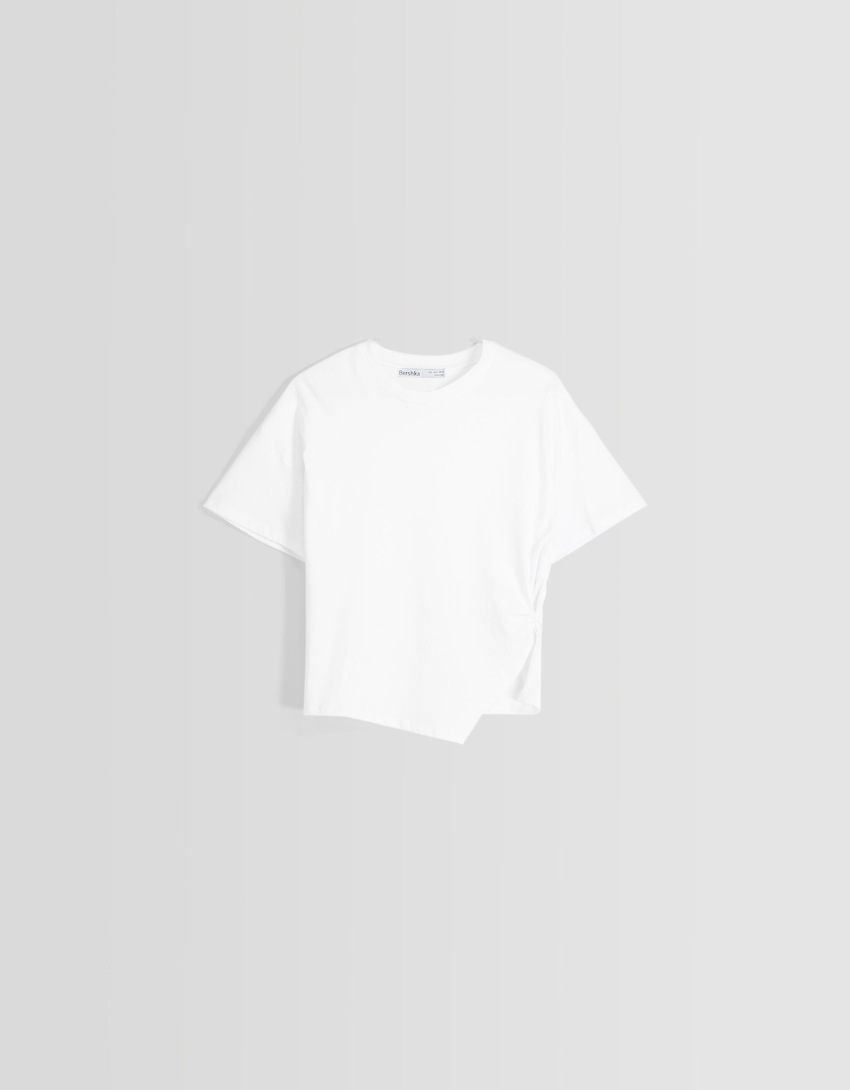 Camiseta de manga curta com modelagem quadrada e franzida