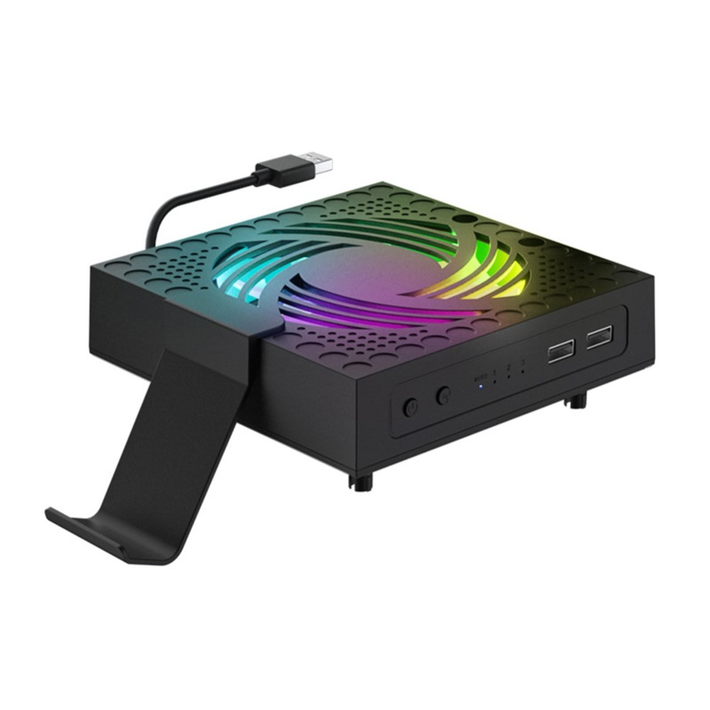 XBOX Series X USB A Kühler Lüfter mit RGB LED Beleuchtung und 2x USB Anschluss   Controller Halterung - Schwarz
