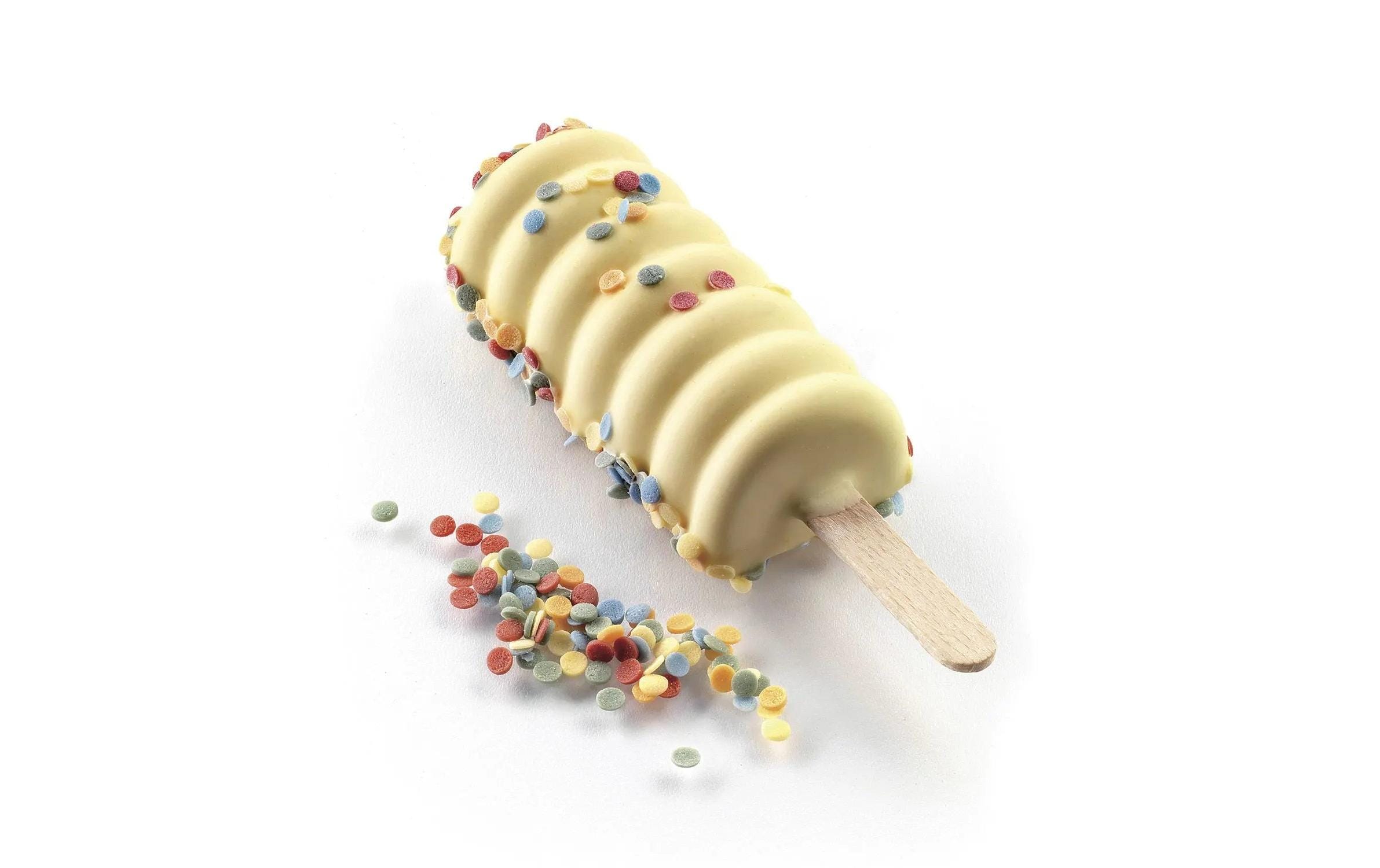 Glaceform Silikonform für Eis – Mini Tango Weiss1 Form - 4 Mulden samt Holzstäbchen und Rezept