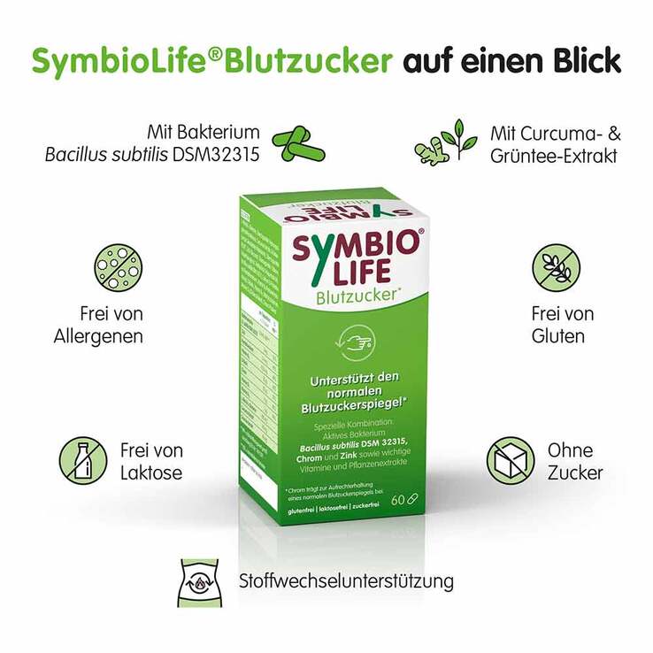 Symbiolife Blutzucker Bakterienstämme und Chrom Kapseln , 60 St