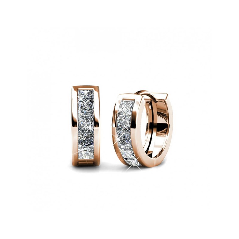 Boucles d'oreilles Square Hoop - Or Rosé et Cristal