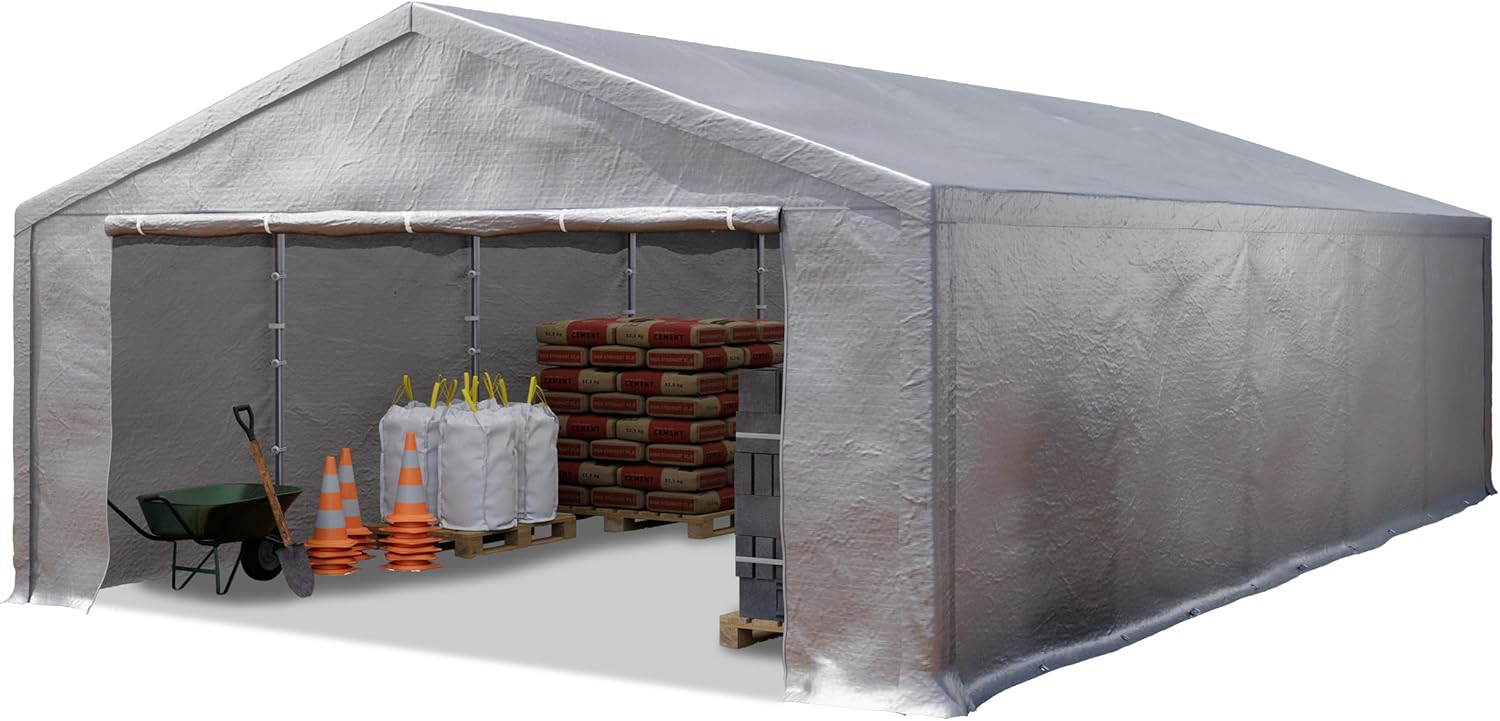 TOOLPORT Lagerzelt 5x10 m Zelthalle Unterstand Zeltgarage PE Plane 350 N wasserdicht in grau
