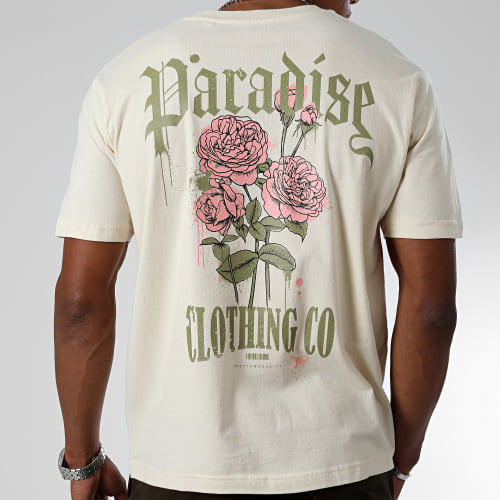 Tee Shirt Oversize Large Paradise Roses Clothing Beige Vintage