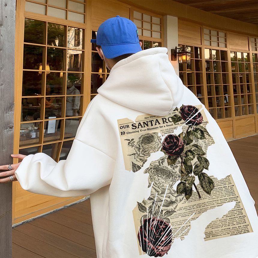 Posive - Losse hoodie met rozenprint