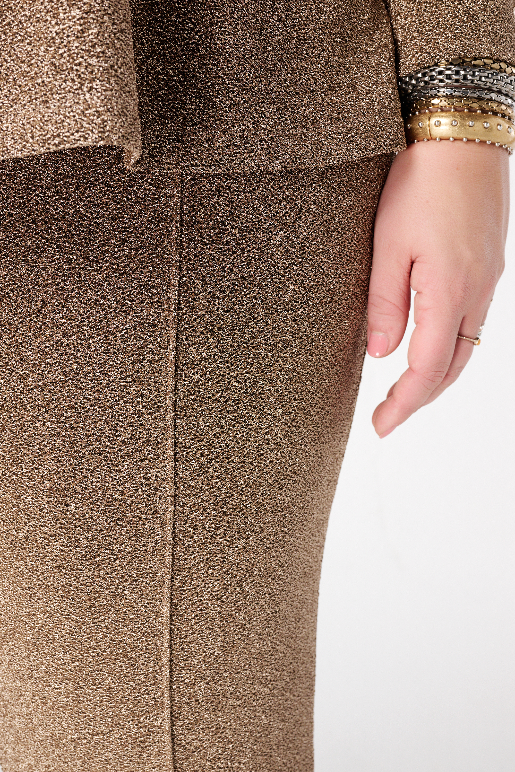 Glitter pantalon met flared pijpen bronze