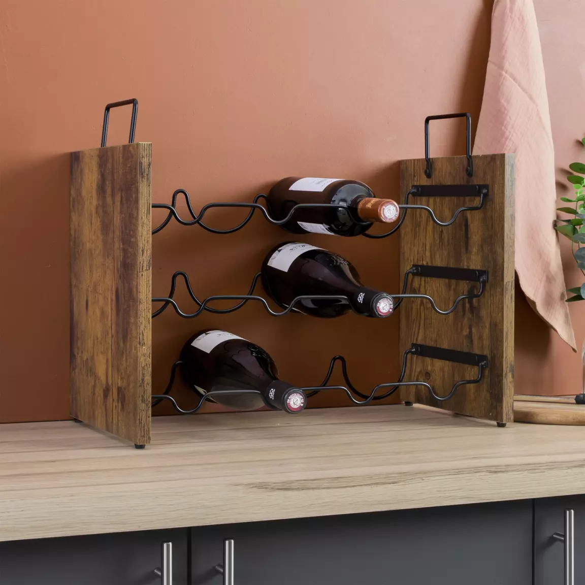 Meuble range-bouteilles industriel 12 emplacements (H40 cm) Lucas Noir