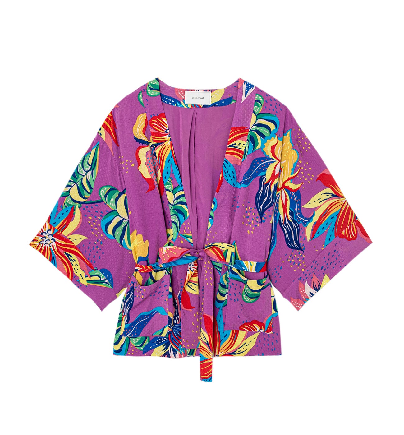Veste kimono en satin Femme - Imprimé violet