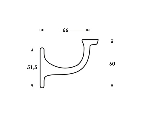 Chroom leuningdrager, rond, plat gebogen, met draadstang