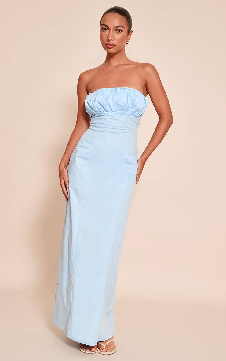 Bleu Robe Longue Bustier À Poitrine Froncée