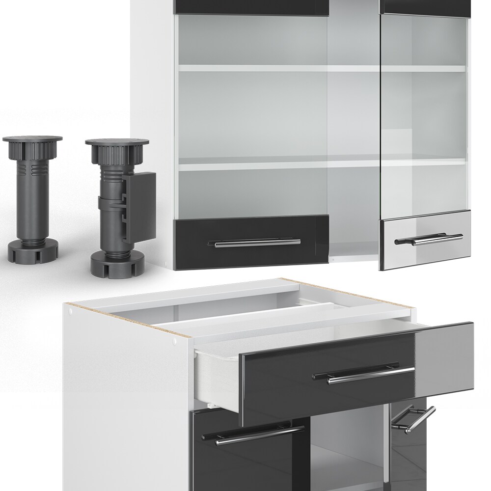 Vicco Küchenzeile Single Einbauküche 140 cm Küchen Hochglanz Fame-Line