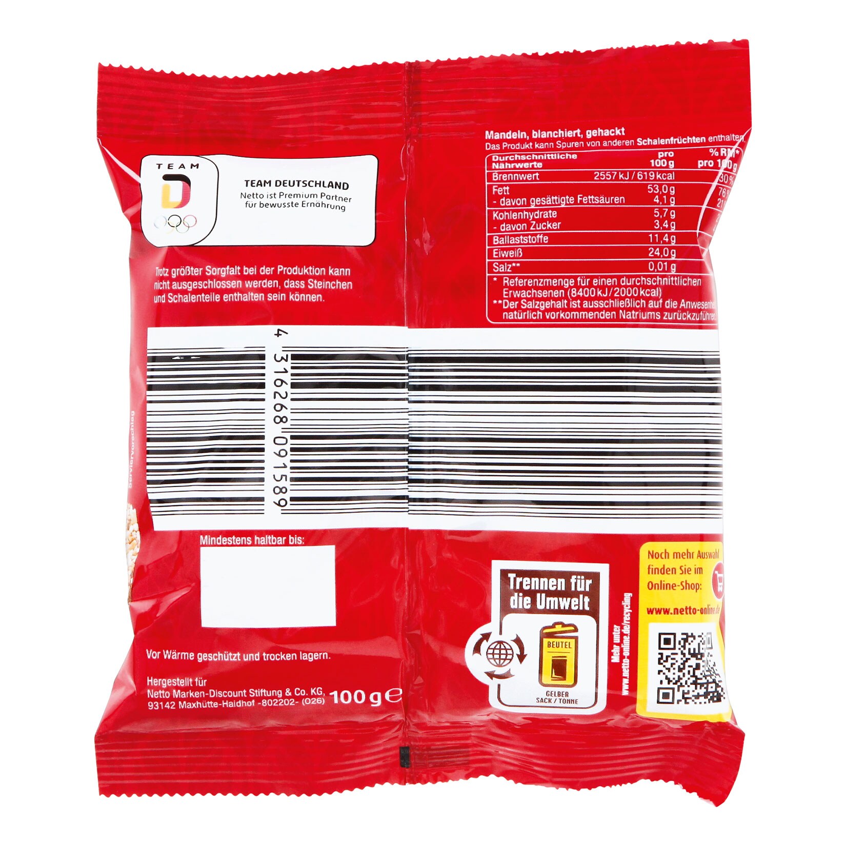 Backfee Mandeln gehackt 100 g, 25er Pack