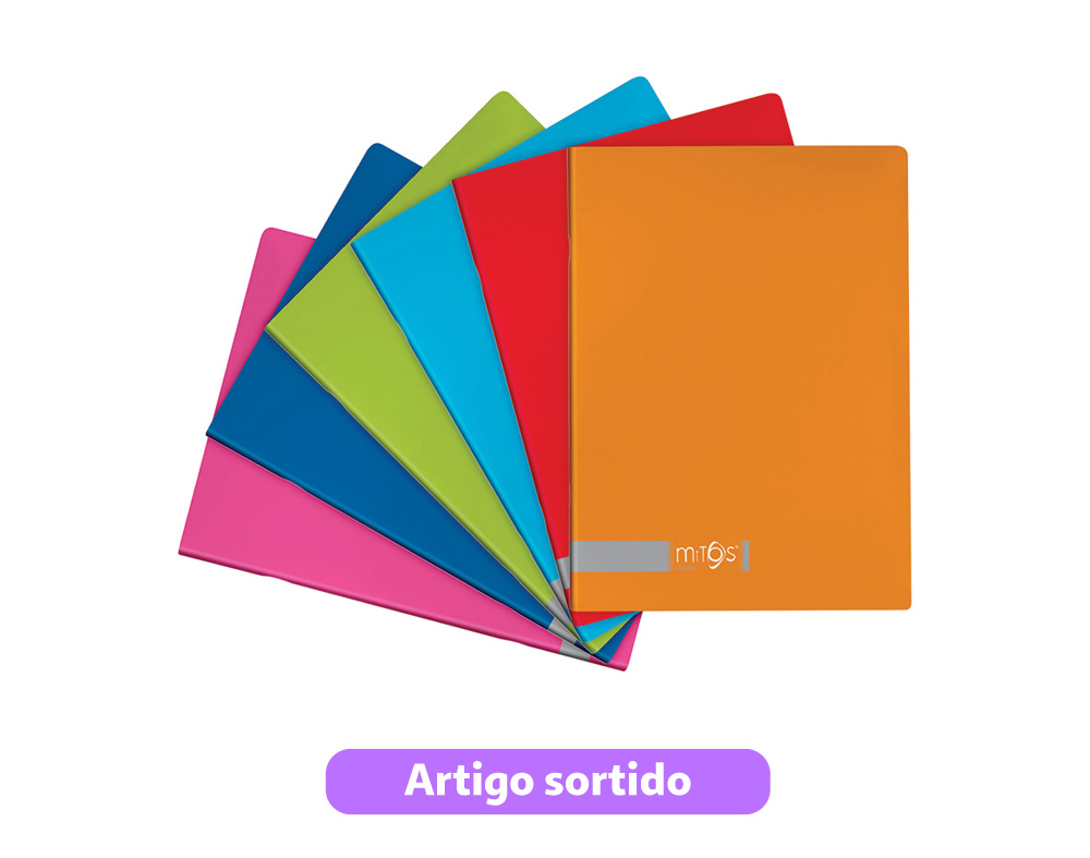CADERNO AGRAFADO PAUTADO A4 MITOS 80 FOLHAS CORES SORTIDAS