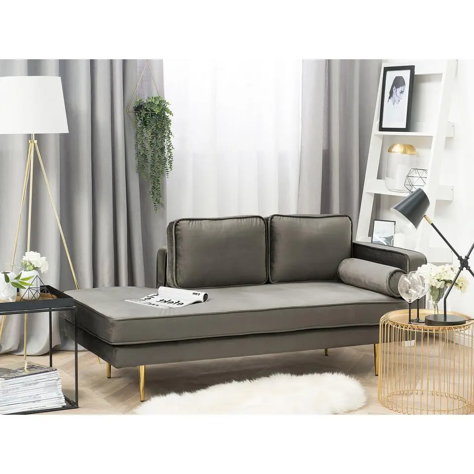 MIRAMAS - Chaise longue - Grijs - Rechterzijde - Fluweel