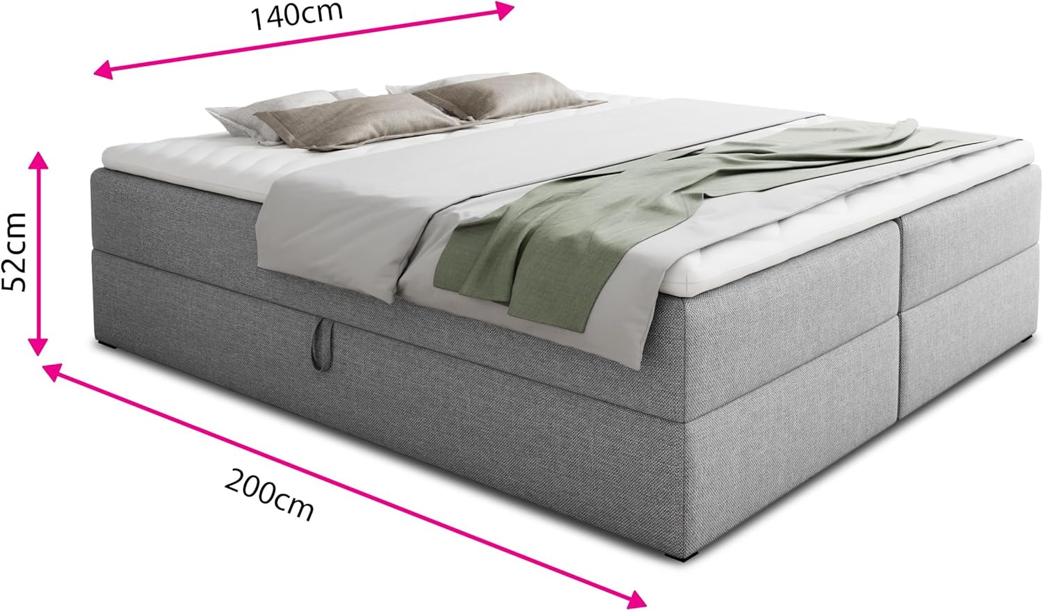 Sofnet Boxspringbett Base mit 2 Bettkästen - Doppelbett mit Bonell-Matratze und Topper, Polsterbett, Freistehendes Bett, Bettgestell, Schlafzimmer (Grau (Inari 91), 140 x 200 cm)