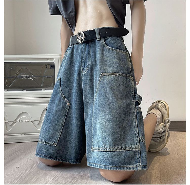 Femilina - Denim shorts met hoge taille en wijde pijpen