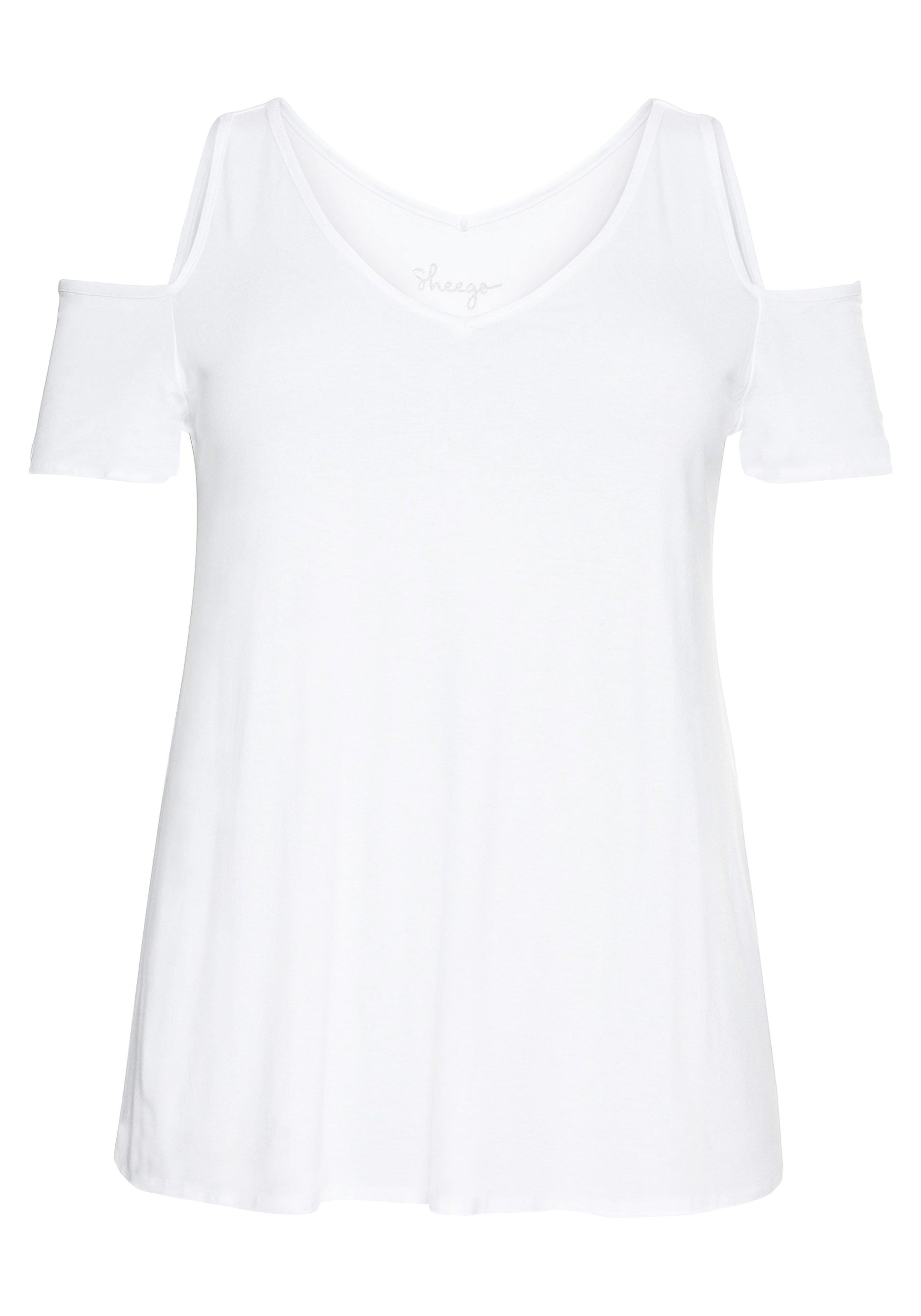 Jerseyhirt mit V-Ausschnitt, im schulterfreien Look