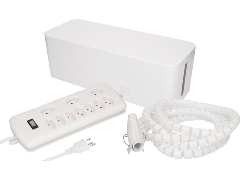 Max Hauri Kabelbox mit Steckerleiste 7x T13 Weiss Kabelbox inkl. Steckdosenleiste mit Schalter, 400 x 138 x 155 mm