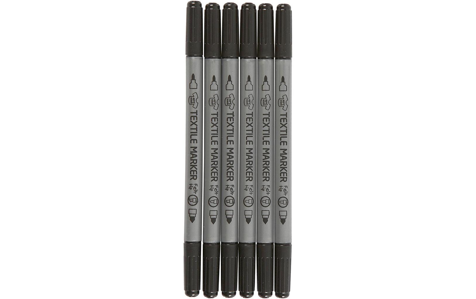 Textilmarker 2.3 + 3.6 mm Schwarz, 6 StückTextilmarker 6 Stück