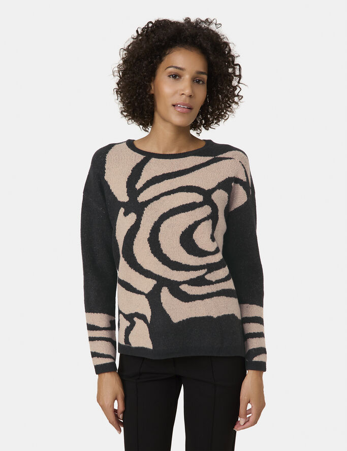 Gerry Weber PULLOVER 1/2 SLEEVE Black / camel melange intarsia
