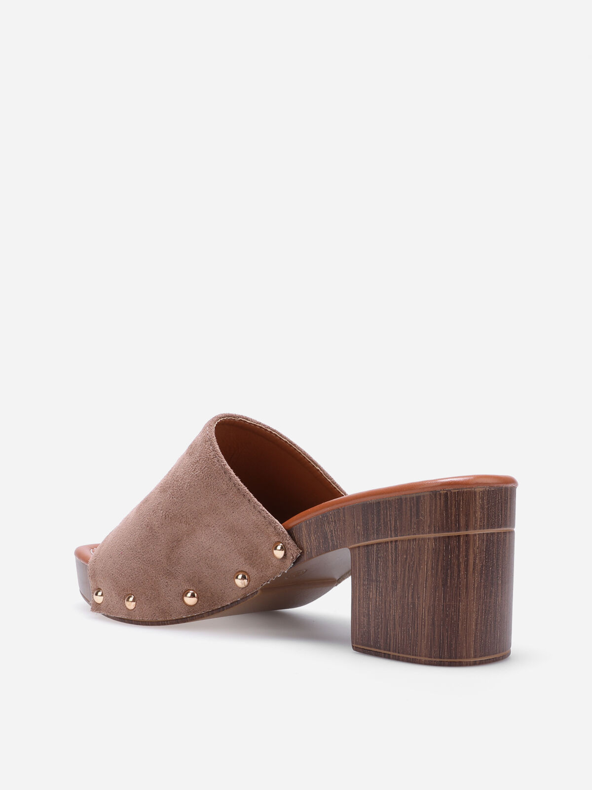 Mules sabots cloutées en suédine- Taupe