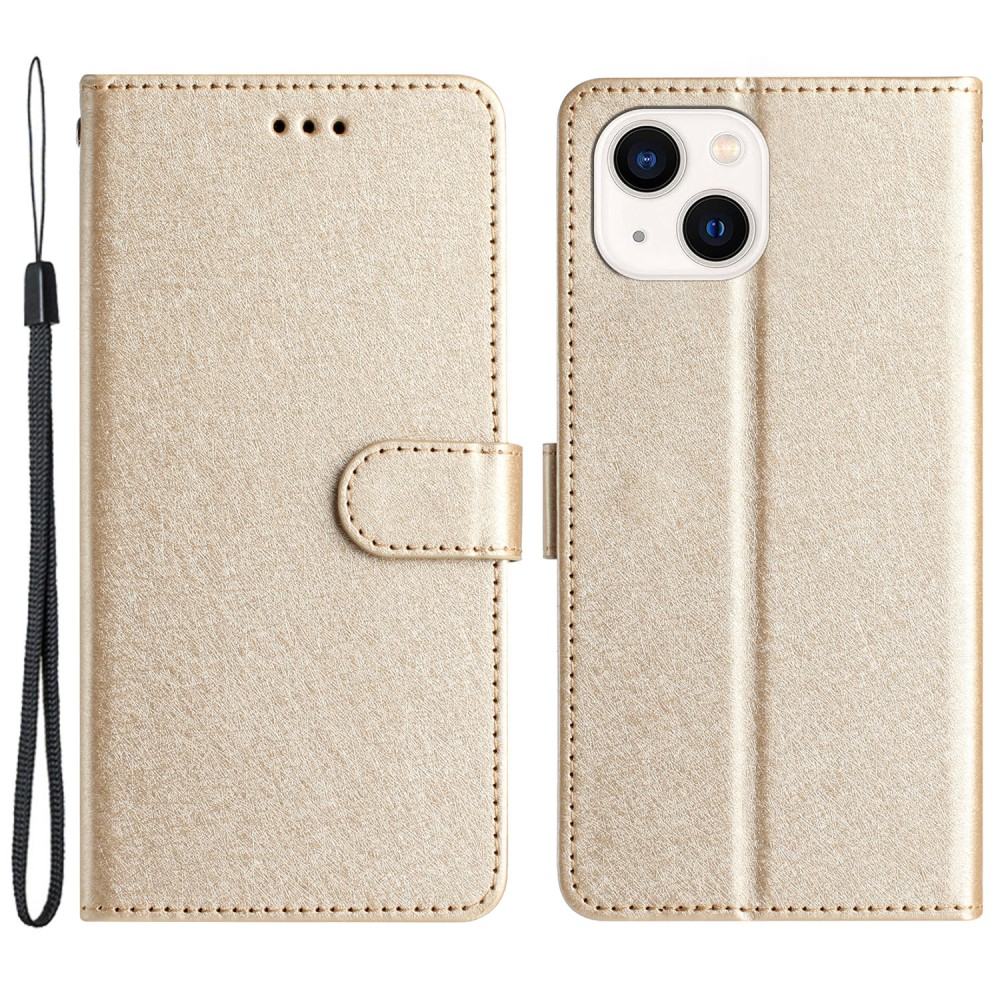 iPhone 15 Leder Tasche Flipcover Wallet mit Kartenfächern - Gold