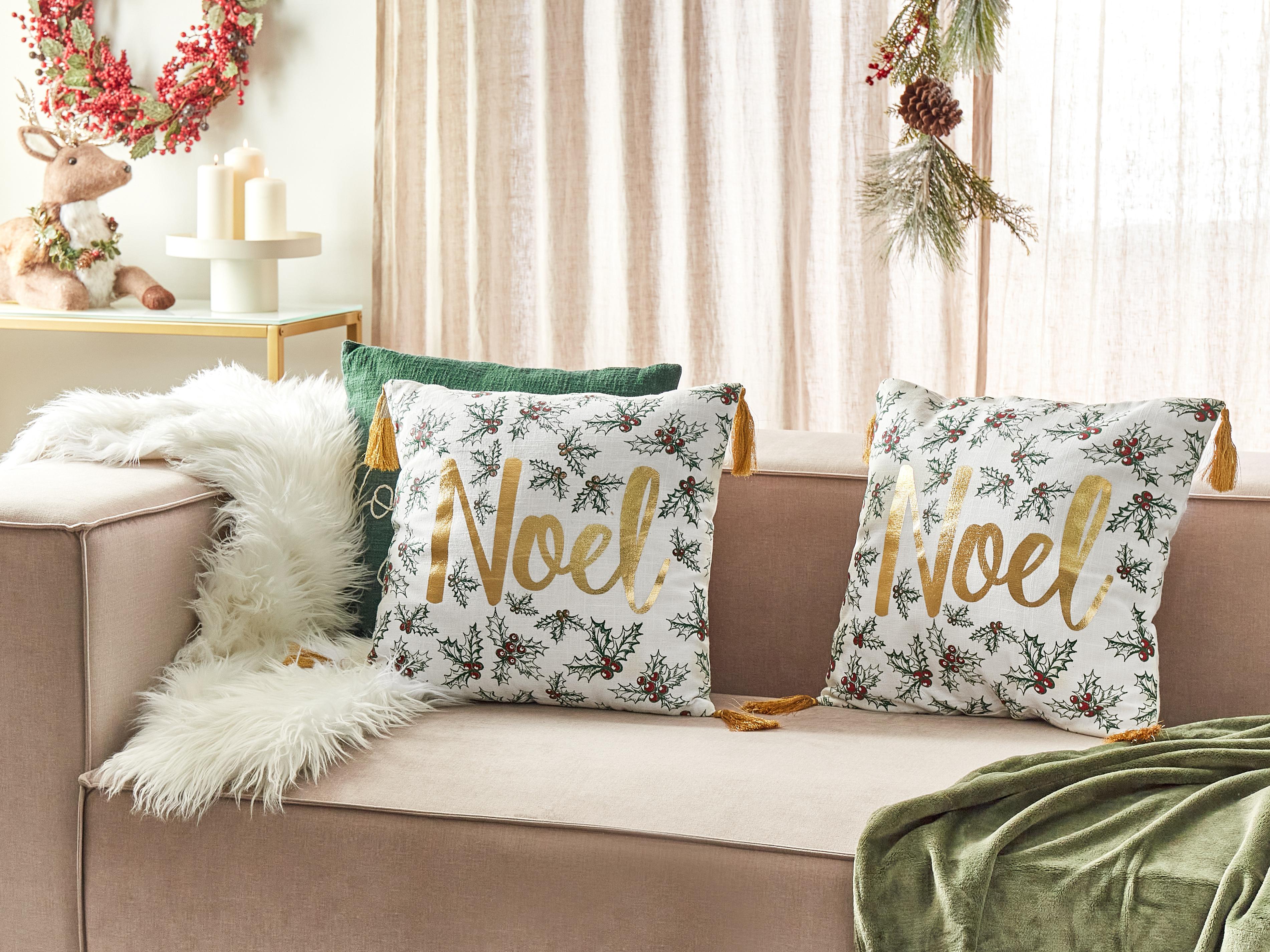 Set van 2 sierkussens ZAMIA Katoen 45 x 45 cm Wit kerstmotief