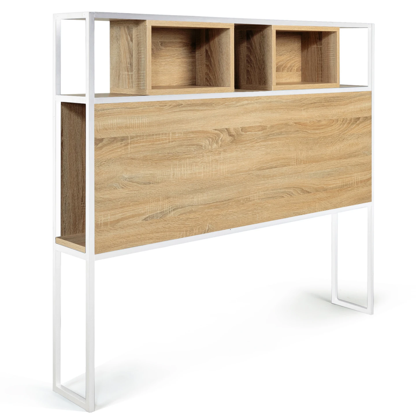 Tête de lit sur pied DETROIT 145 cm bois et métal blanc design industriel