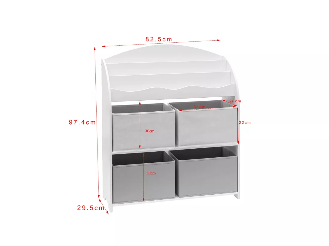 Etagère à Jouets pour Enfants MDF Blanc Gris avec 4 Boîtes