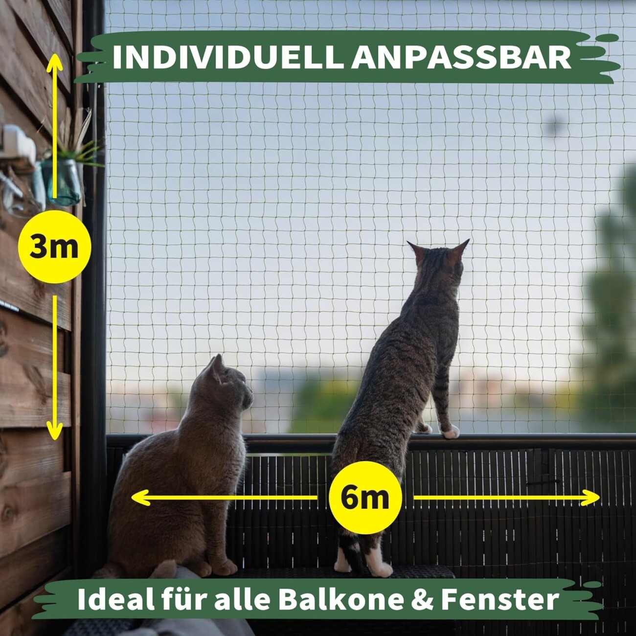 WOOWOOD Katzennetz Balkon ohne Bohren 6 m, 3 m