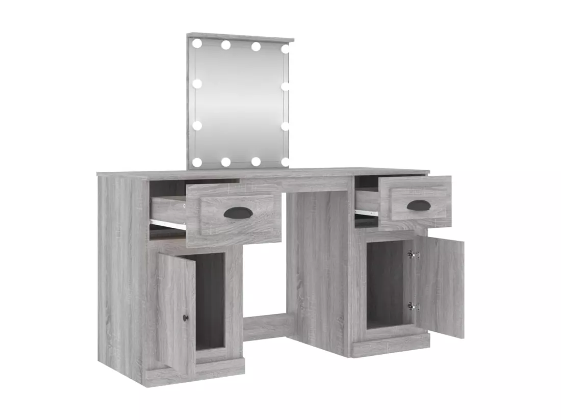 Coiffeuse avec LED sonoma gris 130x50x132,5 cm