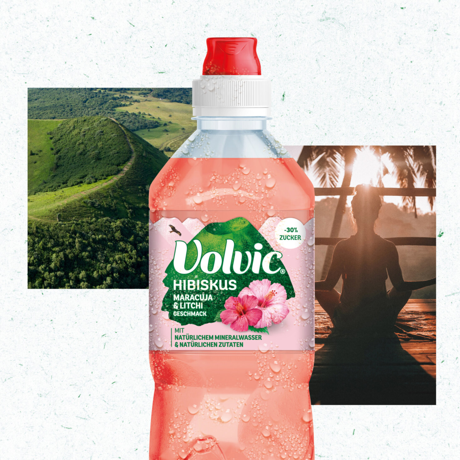 Volvic Hibiskus mit Maracuja- und Litschi Geschmack 6x75cl -450cl