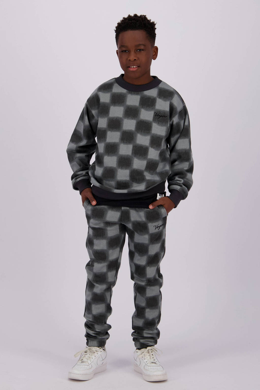 Vingino sweater Nackerd met all over print zwart/grijs