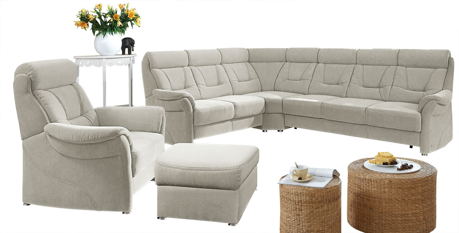 Ecksofa Santander Leder Seidengrau ca. 295 x 241 cm