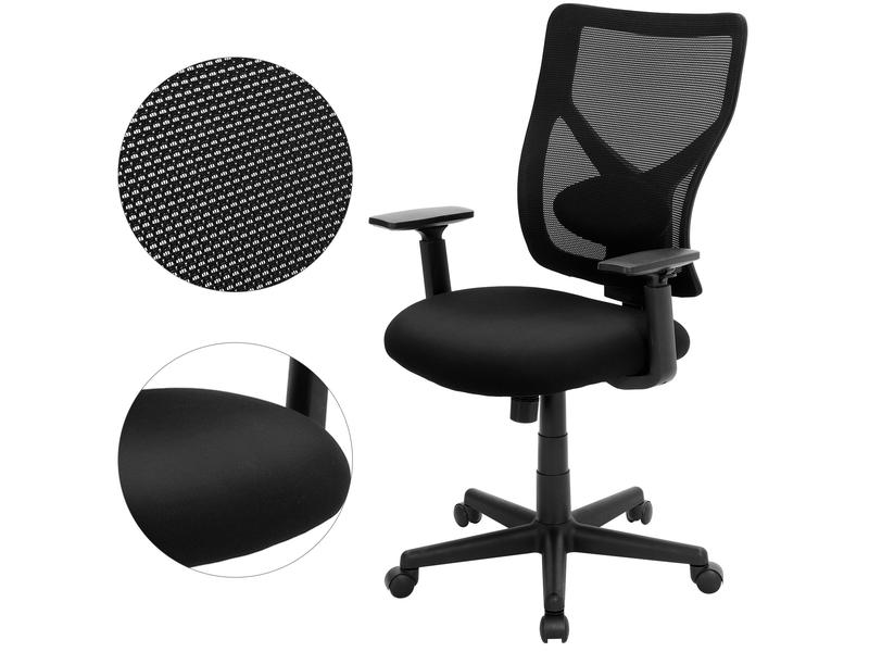 Songmics Bürostuhl mit Netzrücken und Armlehnen, Schwarz Bequemer und ergonomischer Schreibtischstuhl