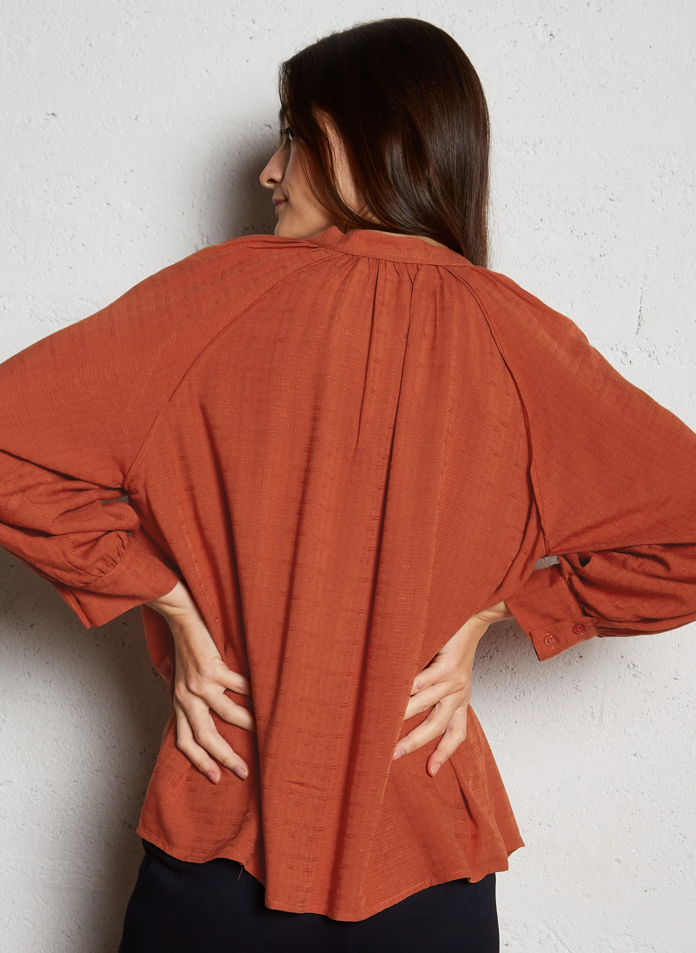 Chemise ample à col mao | Orange